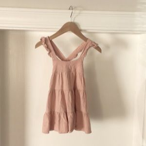 Pink Cotton Linen smocked sleeveless 2T Dress